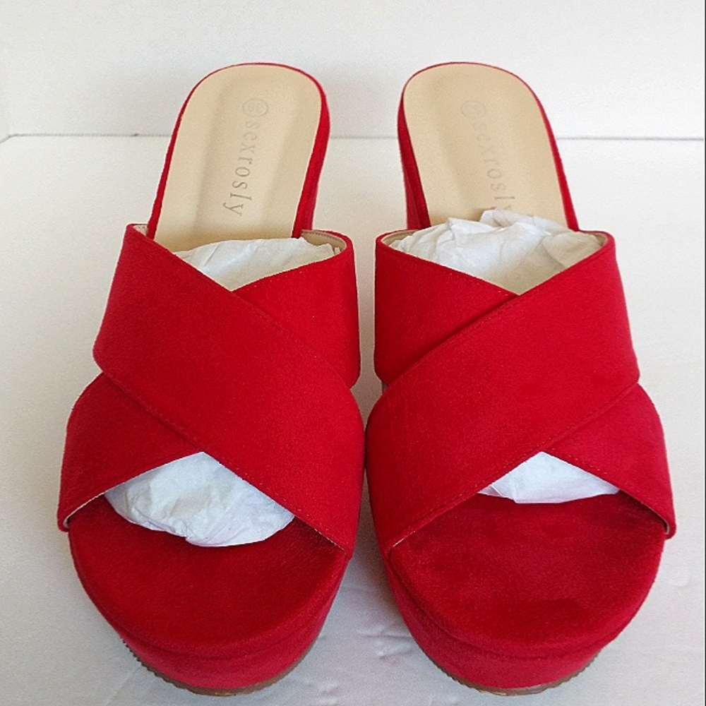 New w/o Box Sexrosly Faux Suede Semi-Wedge Dress Sandal Size 38 (7.5) - Picture 2 of 7